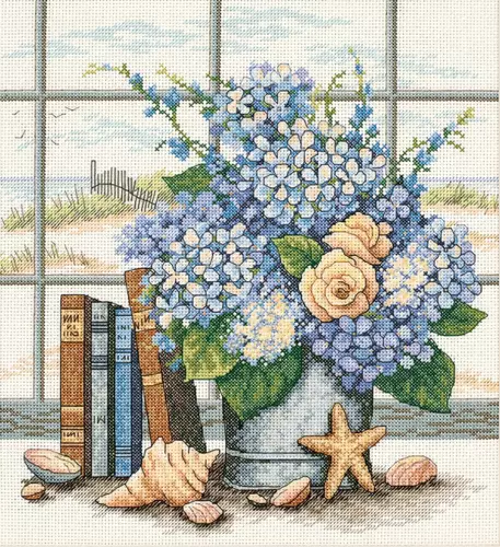 Набір для вишивання хрестиком Hydrangeas and Shells Dimensions 35166