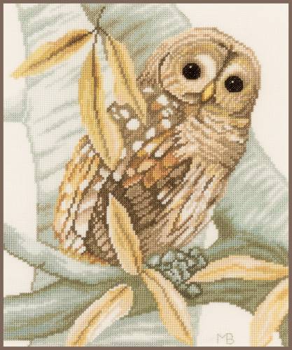 Набір для вишивання хрестиком, Owl and autumn leaves (Сова та осіннє листя),  Lanarte PN-0158326