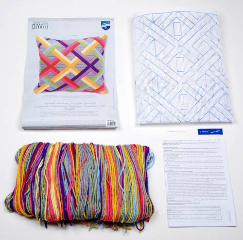 Набір для вишивання подушки Long Stitch Кольорові діагоналі на сірому Vervaco PN-0010865 фото 2