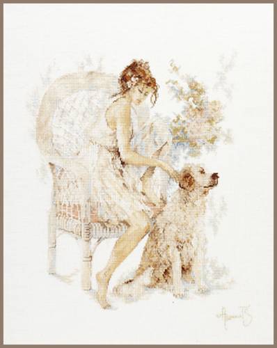 Набір для вишивки хрестиком Girl in Chair with Dog (Дівчина в кріслі з собакою), Lanarte  PN-0007951