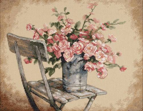 Набір для вишивання хрестиком Roses on White Chair, Dimensions 35187